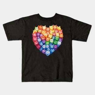 Cat Rainbow Heart lovers- heart shape charming cats. Kids T-Shirt